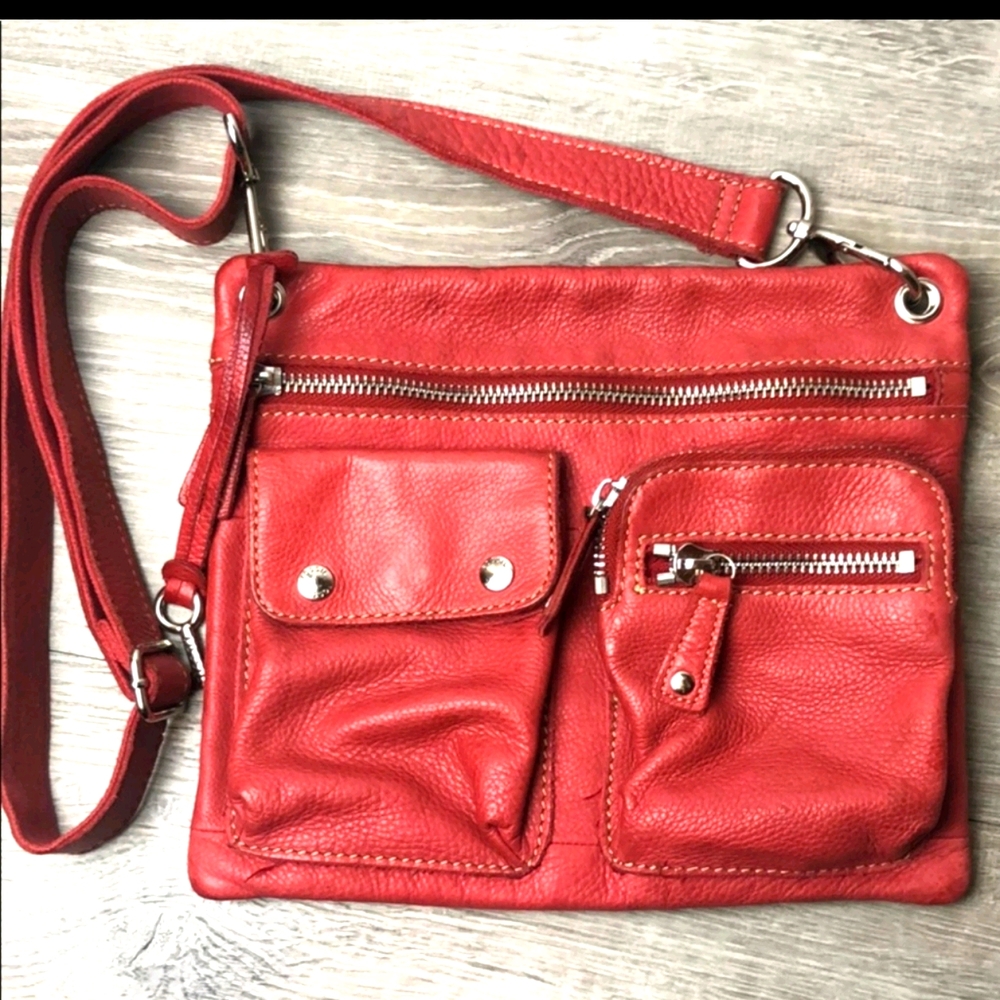 Fossil Sutter Slim Red Leather Crossbody Bag
